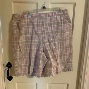 Tan and pink plaid shorts